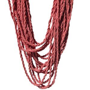 Vintage Pink Beaded Chunky Multi Strand Necklace Retro Fashion Jewelry Women